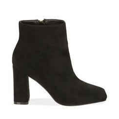 Demi-bottes noires en microfibre, talon 9 cm, Special Price, 182123001MFNERO036, 001a