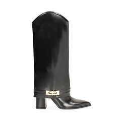 Bottes noires brillantes avec talon de 8,5 cm, Primadonna, 264914911EUNERO035, 001a