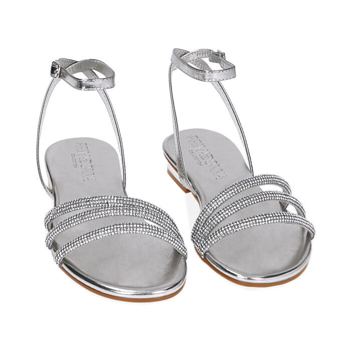 Sandali donna bassi argento in laminato con pietre Primadonna Collection