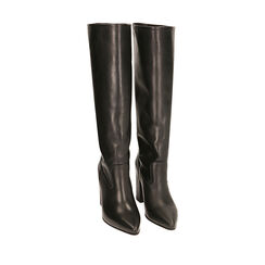 Botas negras de piel, tacón de 9 cm., Primadonna, 19L601651PENERO036, 002a
