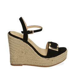 Sandali neri in microfibra, zeppa 12 cm , 172108248MFNERO038, 001a
