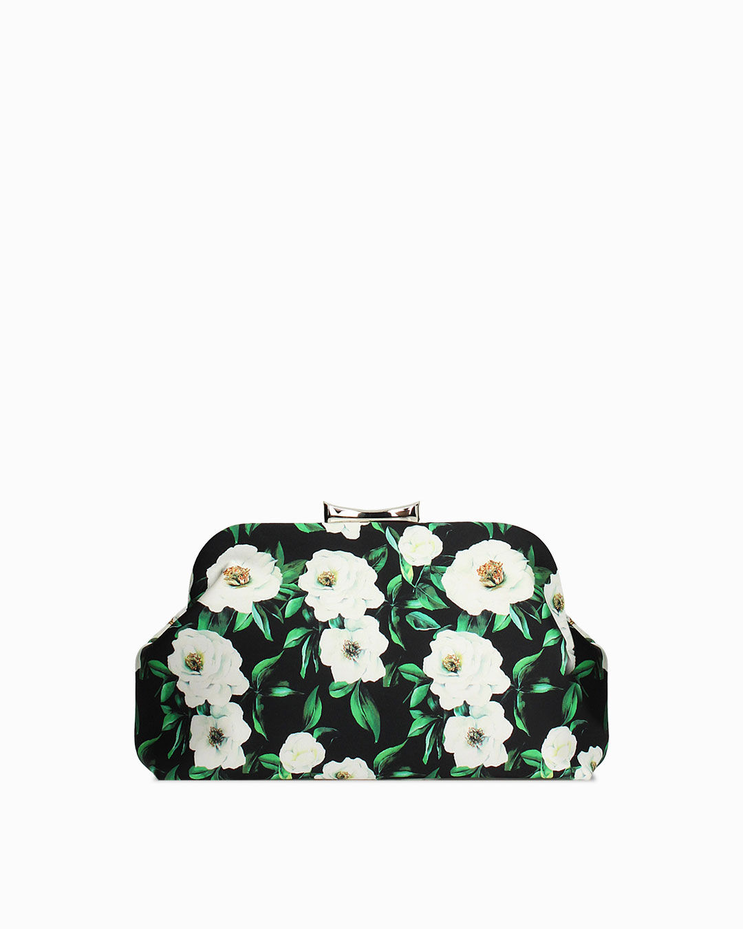 Pochette nera e bianca a fiori con tracolla removibile