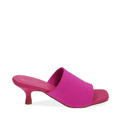 Mules fucsia in lycra, tacco 6,5 cm , 192711508LYFUCS036, 001a