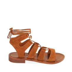 Sandali gladiator marroni in camoscio, Ultime occasioni, 21B814004CMMARR036, 001a