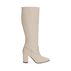 Botas crema de piel, tacón de 9 cm., Primadonna, 19L601651PEPANN036, 001a