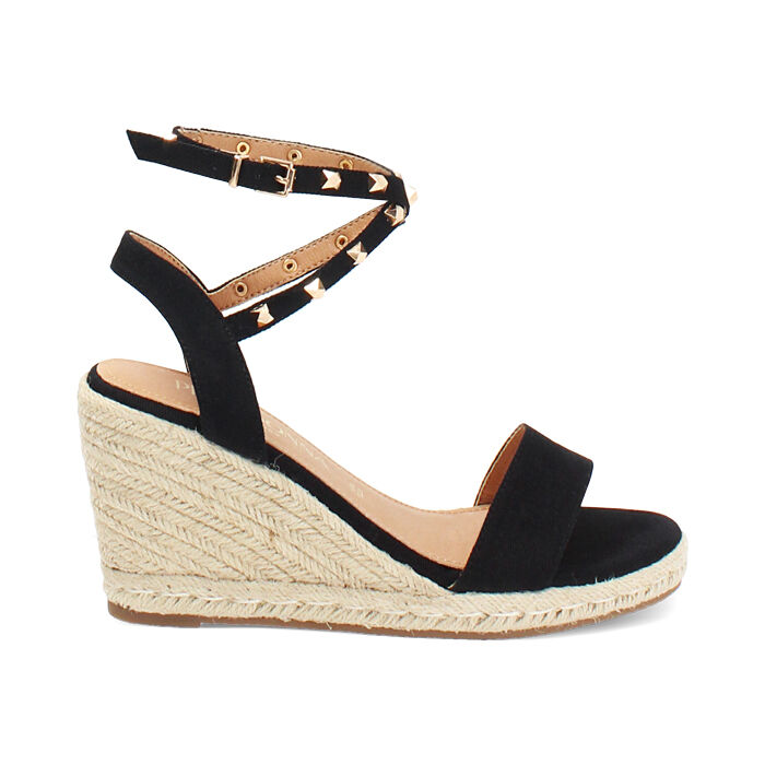 Zeppe donna nere in canvas con braccialetto, Primadonna, 25G402081CANERO035