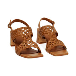 Sandalo donna cognac intrecciato, tacco 5,5 cm, Primadonna, 25P550002EICOGN035, 003 preview