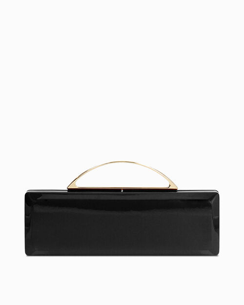 Clutch nera lucida con tracolla removibile, BLACK