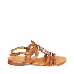 Sandalias planas coñac en cuero vacuno, Primadonna, 237204966VACOGN035, 001a