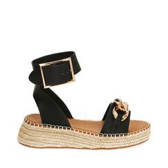 Sandali maxi-chain neri, zeppa 4,5 cm , 194901926EPNERO036, 001a