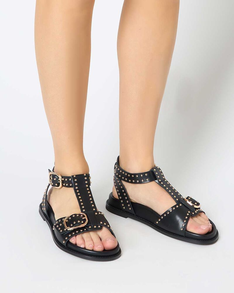 Sandali bassi donna neri in pelle image number null