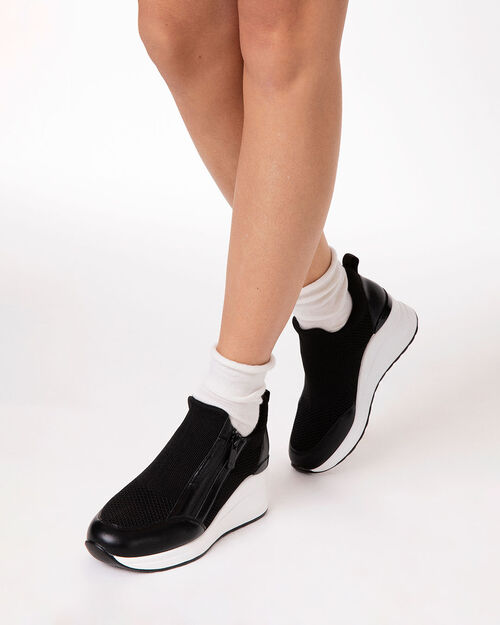 Slip on nere tacco 7 cm, BLACK