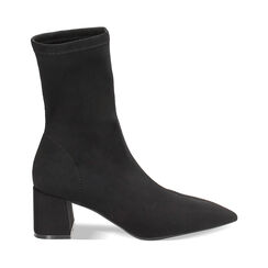 Tronchetto nero in tessuto, tacco largo 6 cm, 242121501LYNERO035, 001a