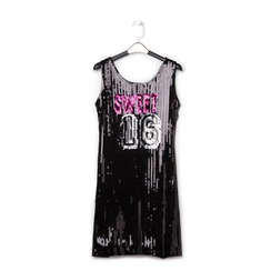 Mini-dress nero in paillettes basket style,