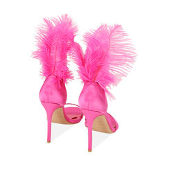 Sandali fucsia in raso con piume, tacco 10,5 cm, Primadonna, 212163133RSFUCS038, 003 preview