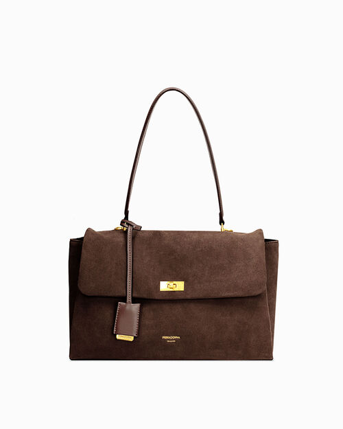 Borsa a spalla testa di moro con charm dorato, DK BROWN