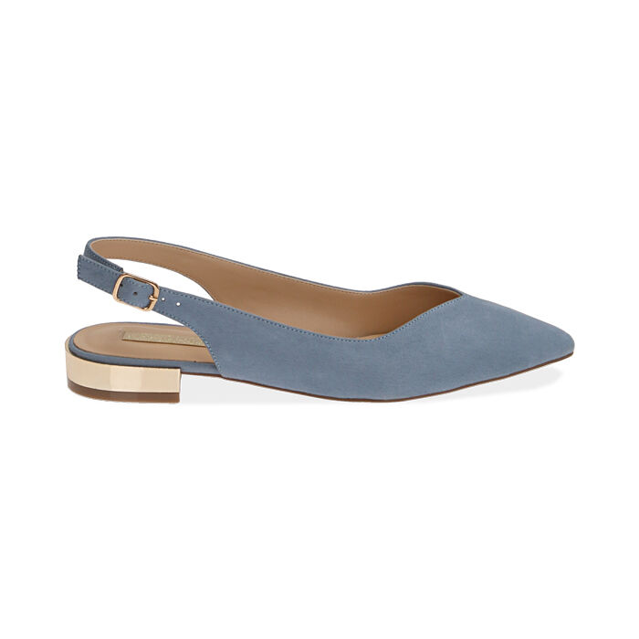 Slingback flat celesti in microfibra