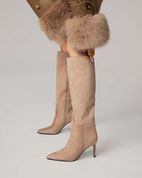 Stivali taupe tacco 8,2 cm, TAUPE