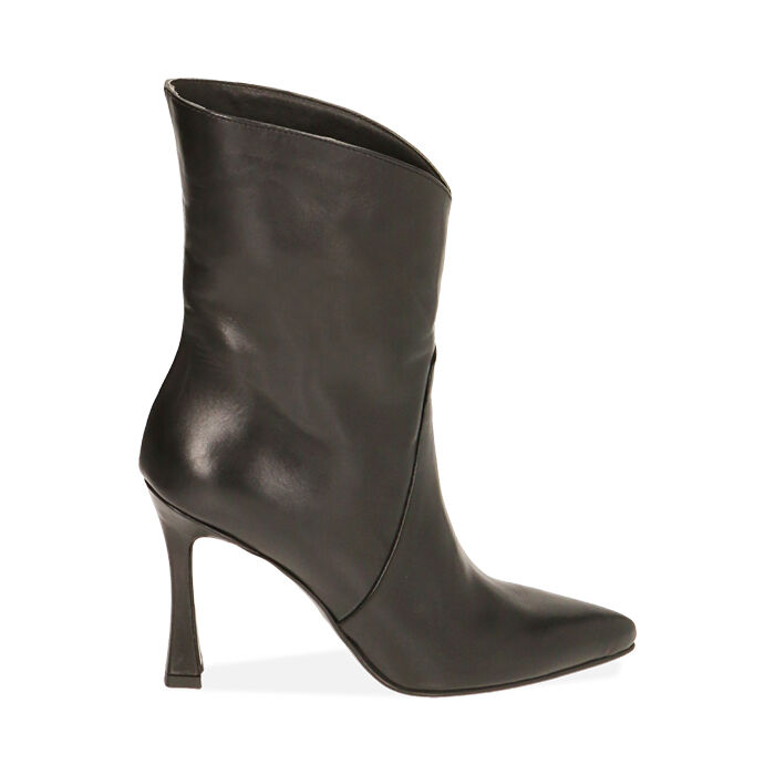 Botines negros de piel, tacón 10 cm, Primadonna, 20L670150PENERO036