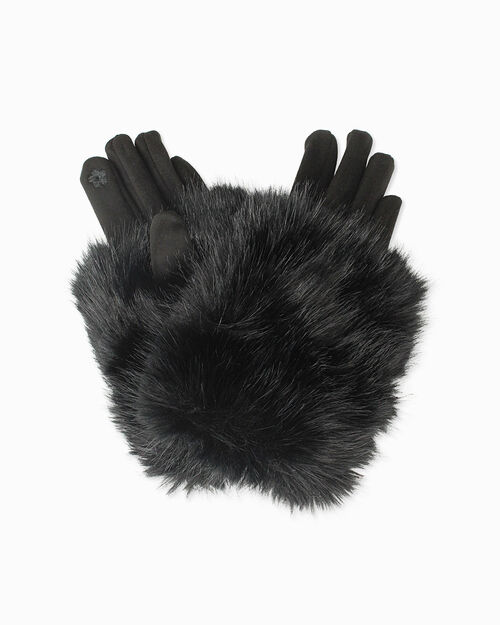 Gants noirs en fourrure synth&eacute;tique pour femme, BLACK