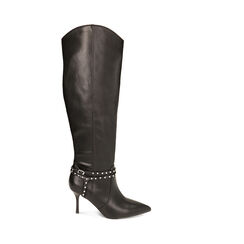 Bottes noires avec clous, talon de 9,5 cm, 222162824EPNERO035, 001a