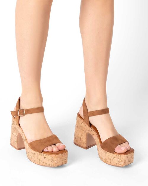 WOMEN SHOES WEDGE MICROFIBER COGN, COGNAC