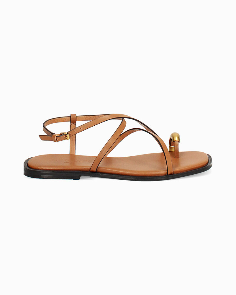 Sandales plates femme cognac image number null