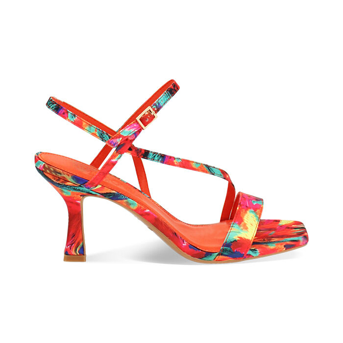 Sandalo donna multicolor-arancio in raso, tacco 7,5 cm, Primadonna, 252164805RSMUAR035
