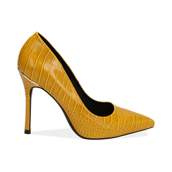 Décolleté gialle eco-pelle effetto coccodrillo, tacco 11 cm ,