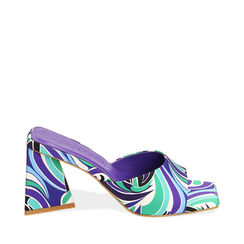 Mules viola in raso, tacco 8 cm , Scarpe, 192121402RSMUVI036, 001a