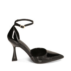 Décolleté nere cinturino vernice, tacco 9,5 cm, New Collection, 222159624VENERO035, 001a