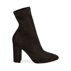 Ankle boots neri in microfibra, tacco colonna 9,5 cm , Special Price, 203026535MFNERO037, 001a