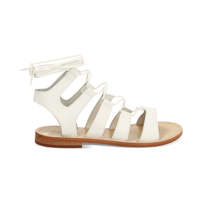 Sandalias bajas de mujer blancas en vacchetta, Primadonna, 25B814004VABIAN036