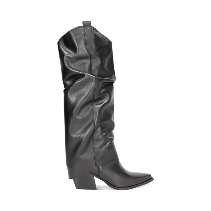 Texani neri in pelle con gambale morbido, Primadonna, 24A500916PENERO036