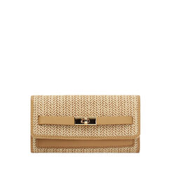 Portefeuille femme beige en raphia, Primadonna, 255700501RFBEIGUNI, 001a