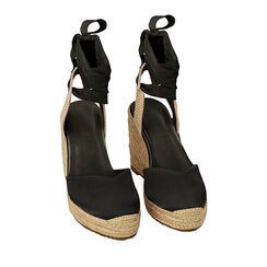 Espadrillas nere in raso, zeppa 10 cm, Primadonna, 214998040RSNERO035, 002 preview