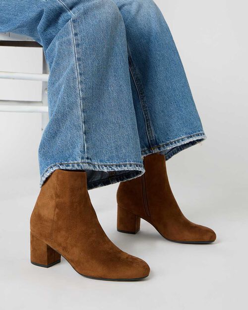 WOMEN SHOES DEMI-BOOT MICROFIBER COGN, COGNAC