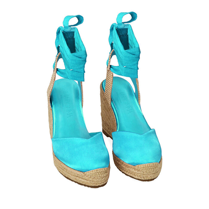 Espadrillas donna celesti in raso zeppa 10 cm Primadonna Collection