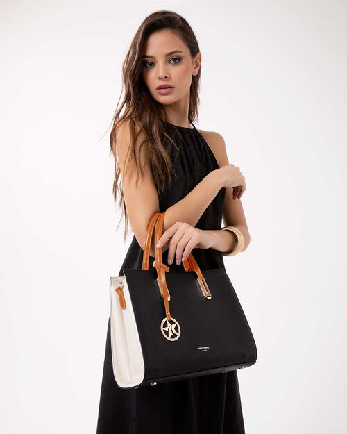 Bolso de mano negro con bandolera desmontable, BLACK