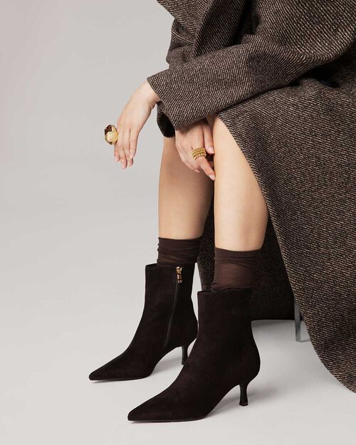 Bottines marron fonc&eacute; talon 5,8 cm, DK BROWN