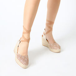 Alpargatas de mujer coñac beige en rafia, Primadonna, 254920101RFCOBE035, 002a