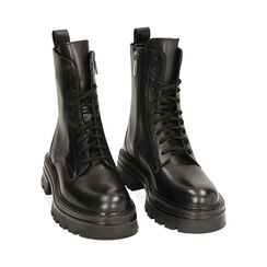 Anfibi neri in pelle, tacco 4 cm, Primadonna, 22N120002PENERO040, 002 preview