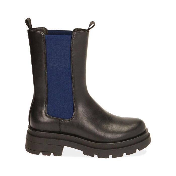 Chelsea boots nero/blu, tacco 5 cm , Saldi, 180610101EPNEBL037