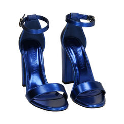 Sandales en laminé bleu, talon 10,5 cm , Fin de Collection, 192706086LMBLUE035, 002 preview