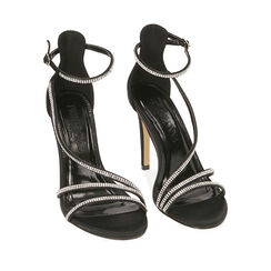 Sandali neri in raso, tacco 10 cm , 192174221RSNERO036, 002a