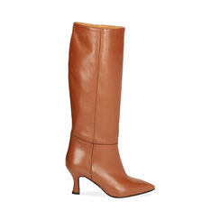 Stivali cognac in pelle, tacco 7 cm , Special Price, 18A506001PECOGN036, 001 preview