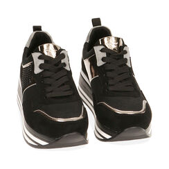 Sneakers nere in microfibra, suola 4 cm , Primadonna, 202807409MFNERO037, 002a