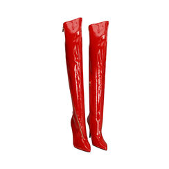 Botas rojas por encima de la rodilla en naplack, tacón de 10,5 cm, Primadonna, 202118622NPROSS035, 002 preview