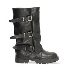 Bottes motard noires avec semelle en caoutchouc et talon de 4,7 cm, Primadonna, 260620501LANERO036, 001a