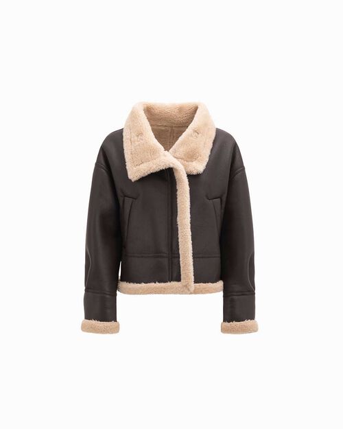 Veste aviateur marron fonc&eacute; avec d&eacute;tails en fourrure synth&eacute;tique, DK BROWN